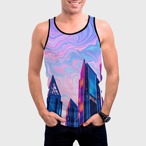 Мужская майка без рукавов Абстракция с небоскребами / 3D-Черный – фото 3
