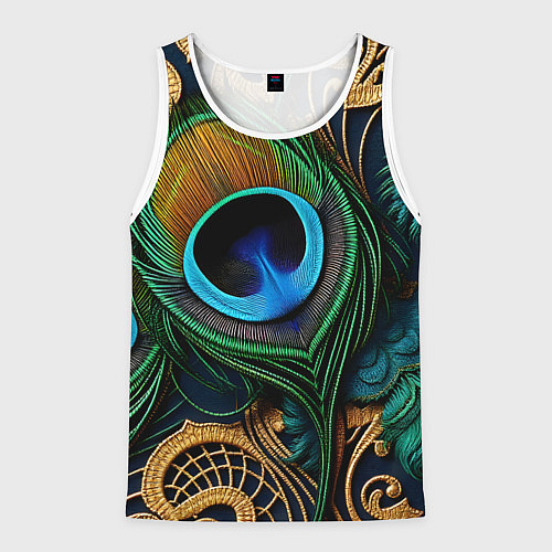 Мужская майка без рукавов Узоры и перья павлина / 3D-Белый – фото 1