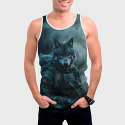 Майка-безрукавка мужская Волк солдат, цвет: 3D-белый — фото 2