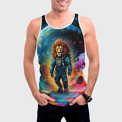 Майка-безрукавка мужская Лев бравый космонавт - неоновый космос, цвет: 3D-белый — фото 2