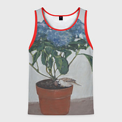 Майка-безрукавка мужская Спящий воробушек на гортензии, цвет: 3D-красный