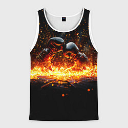 Майка-безрукавка мужская Кикбоксеркие перчатки в огне, цвет: 3D-белый