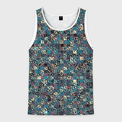 Майка-безрукавка мужская Бордово-голубой квадратный паттерн, цвет: 3D-белый