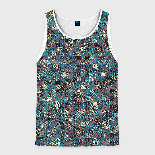 Мужская майка без рукавов Бордово-голубой квадратный паттерн / 3D-Белый – фото 1
