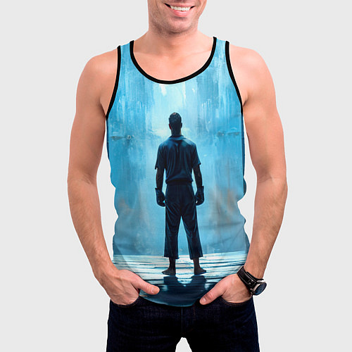 Мужская майка без рукавов Боец крав-мага на синем / 3D-Черный – фото 3