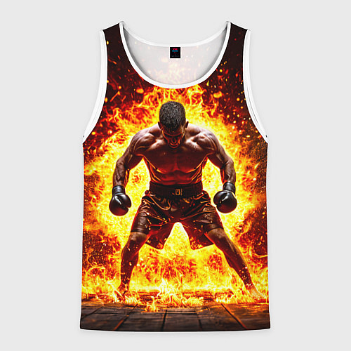 Мужская майка без рукавов Боксер в огне / 3D-Белый – фото 1