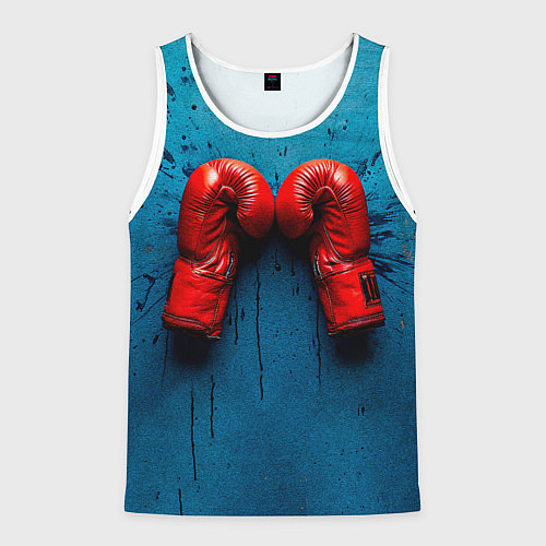Мужская майка без рукавов Бойцовские перчатки на синем / 3D-Белый – фото 1