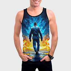 Майка-безрукавка мужская Боец джиу-джитсу в синем пламени, цвет: 3D-черный — фото 2