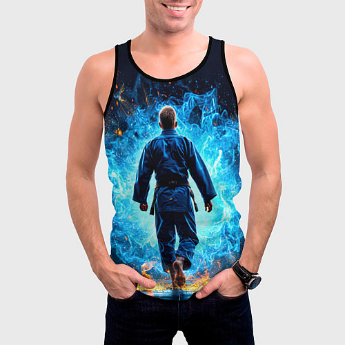 Мужская майка без рукавов Дзюдоист в синем пламени / 3D-Черный – фото 3
