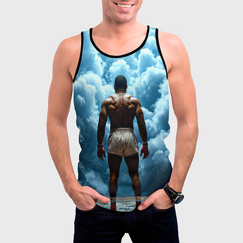 Мужская майка без рукавов Мухаммед Али в синем дыму / 3D-Черный – фото 3