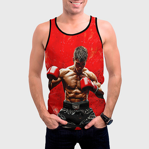 Мужская майка без рукавов Кикбоксер в красном / 3D-Черный – фото 3