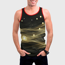 Майка-безрукавка мужская Золотистый свет на черной текстуре, цвет: 3D-красный — фото 2