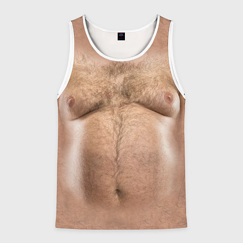 Мужская майка без рукавов Волосатое тело толстяка / 3D-Белый – фото 1