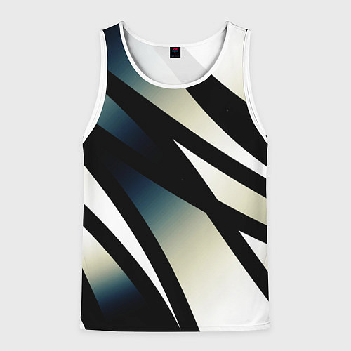 Мужская майка без рукавов Чёрно-белый с синим затемнением полосы / 3D-Белый – фото 1