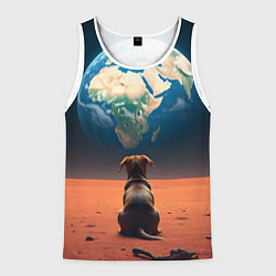 Майка-безрукавка мужская Собачка и планета, цвет: 3D-белый
