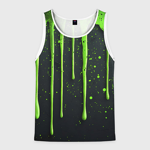Мужская майка без рукавов Зеленая краска стекающая на черном фоне / 3D-Белый – фото 1