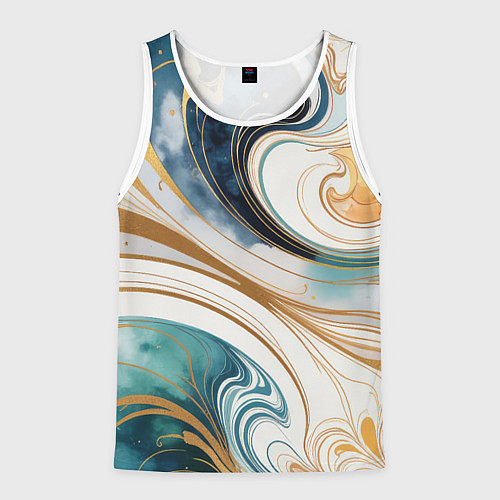 Мужская майка без рукавов Аквамарин и оранж узор с завитками / 3D-Белый – фото 1