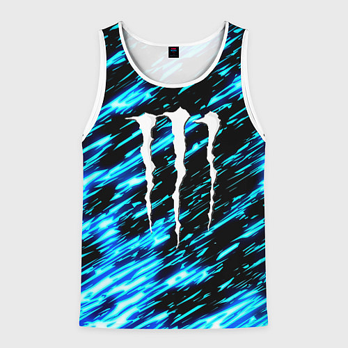 Мужская майка без рукавов Monster energy штрихи голубых неоновых красок / 3D-Белый – фото 1