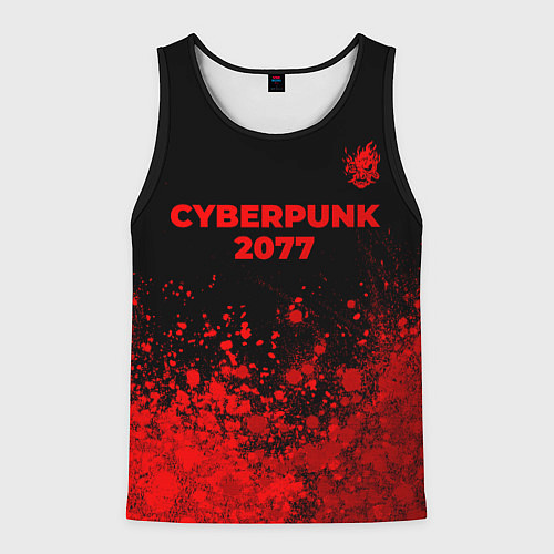 Мужская майка без рукавов Cyberpunk 2077 - red gradient посередине / 3D-Черный – фото 1
