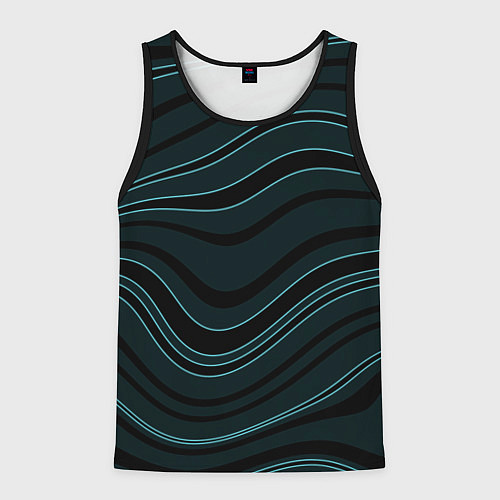 Мужская майка без рукавов Тёмный синий волнистые полосы / 3D-Черный – фото 1