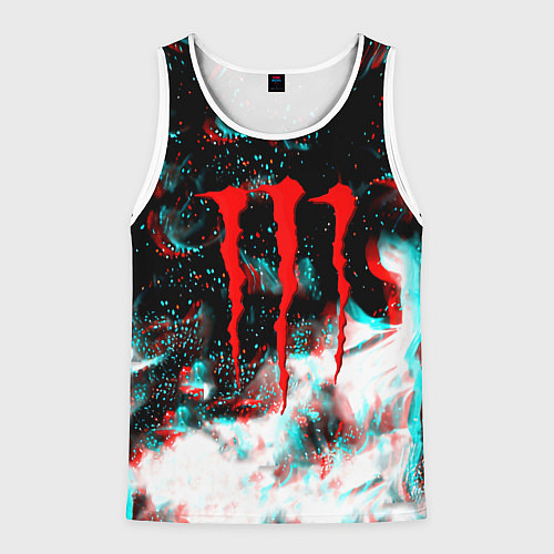 Мужская майка без рукавов Monster energy огонь глитч / 3D-Белый – фото 1
