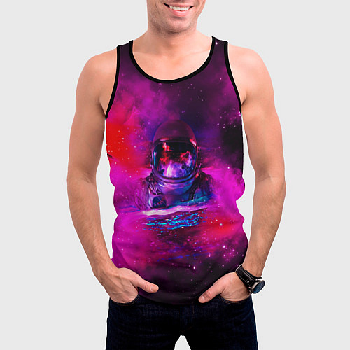 Мужская майка без рукавов Космонавт в космическом море / 3D-Черный – фото 3