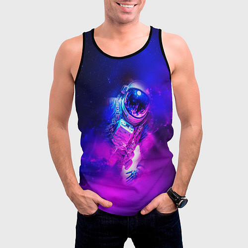 Мужская майка без рукавов Космонавт среди облаков / 3D-Черный – фото 3