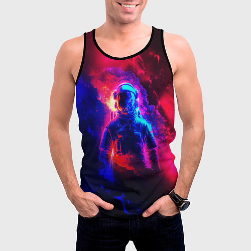 Мужская майка без рукавов Космонавт в пламени / 3D-Черный – фото 3