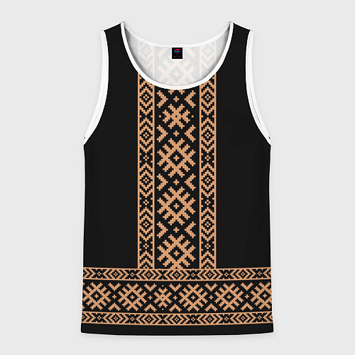 Мужская майка без рукавов Славянский золотой узор на черном - вышиванка руба / 3D-Белый – фото 1