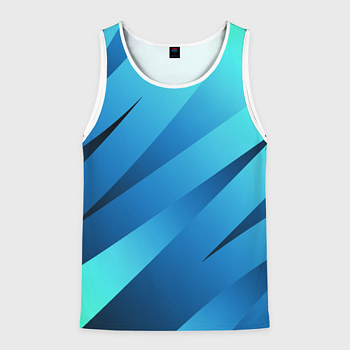 Мужская майка без рукавов Сине-голубой абстрактные полосы / 3D-Белый – фото 1