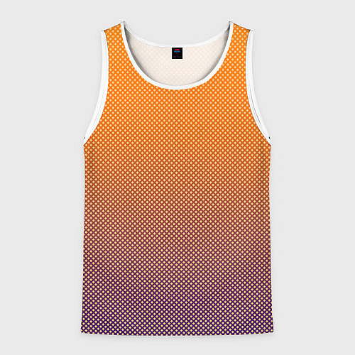 Мужская майка без рукавов Градиент оранжевый в фиолетовый мелкий ромбик / 3D-Белый – фото 1