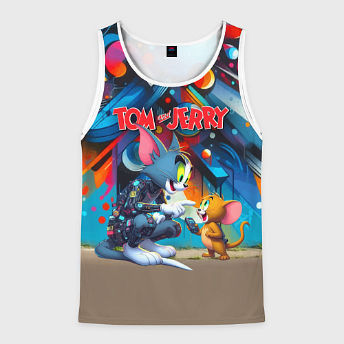 Мужская майка без рукавов Tom and Jerry - cyberpunk graffiti fantasy / 3D-Белый – фото 1