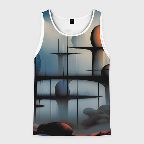 Мужская майка без рукавов Архитектурная абстракция в тумане / 3D-Белый – фото 1