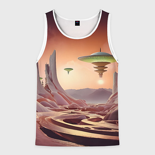 Мужская майка без рукавов Фантастический инопланетный город / 3D-Белый – фото 1