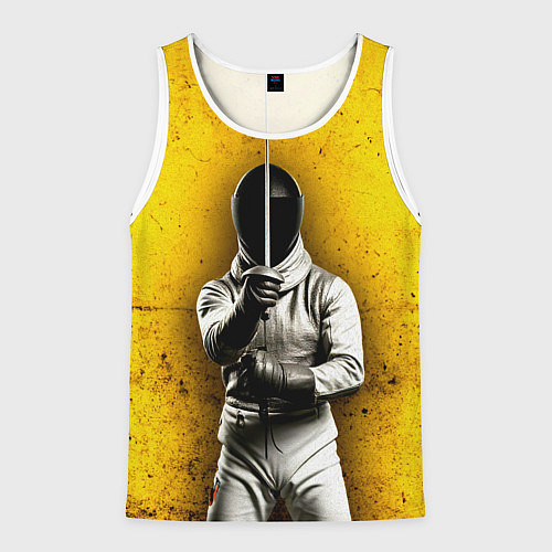 Мужская майка без рукавов Фехтовальщик с рапирой на желтом / 3D-Белый – фото 1