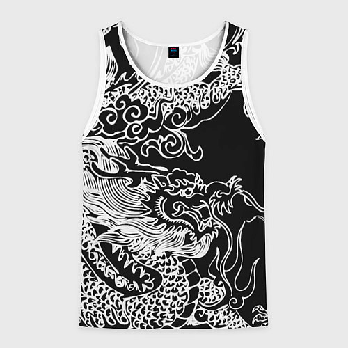 Мужская майка без рукавов Белый дракон на черном / 3D-Белый – фото 1