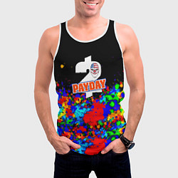 Майка-безрукавка мужская Payday2 неоновые краски, цвет: 3D-белый — фото 2