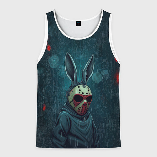 Мужская майка без рукавов Зайчик в хоккейной маске / 3D-Белый – фото 1