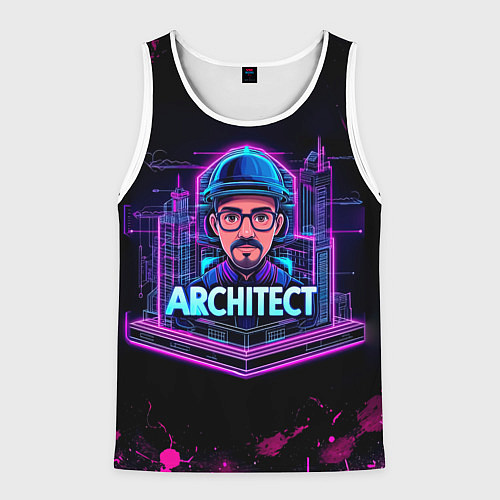 Мужская майка без рукавов Архитектор в неоне / 3D-Белый – фото 1