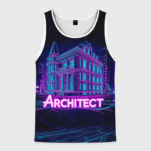 Мужская майка без рукавов Неоновое здание Architect / 3D-Белый – фото 1