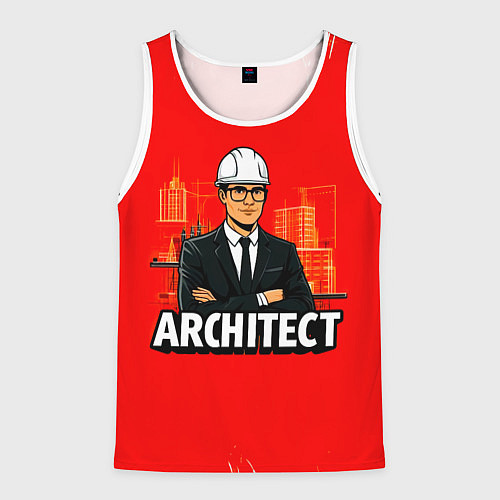 Мужская майка без рукавов Architect на красном / 3D-Белый – фото 1