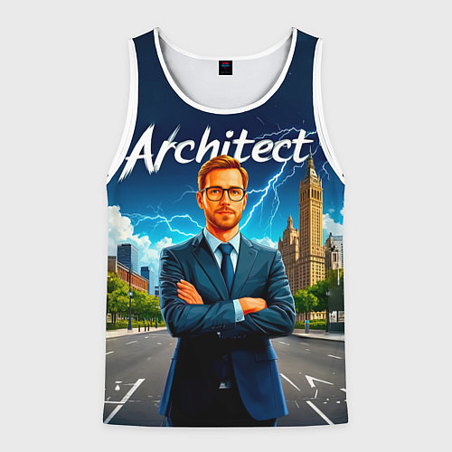 Мужская майка без рукавов Архитектор и молния / 3D-Белый – фото 1