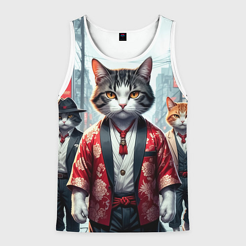 Мужская майка без рукавов Котики якудза / 3D-Белый – фото 1