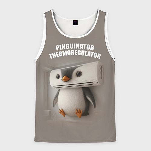 Мужская майка без рукавов Пингвинатор Терморегулатор - brainrot animals meme / 3D-Белый – фото 1