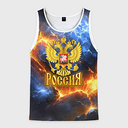 Мужская майка без рукавов Россия герб и огонь