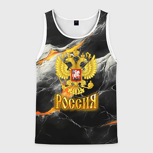 Мужская майка без рукавов Золотой герб России на черном фоне / 3D-Белый – фото 1