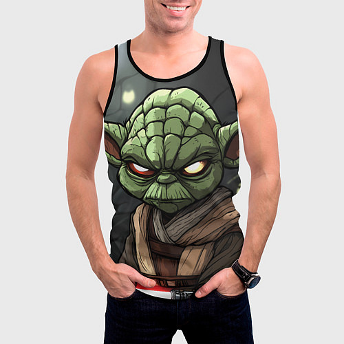 Мужская майка без рукавов Йода свет в глазах / 3D-Черный – фото 3