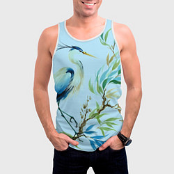 Майка-безрукавка мужская Акварельная цапля у пруда, цвет: 3D-белый — фото 2