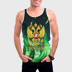 Майка-безрукавка мужская Россия на фоне зеленого огня, цвет: 3D-белый — фото 2