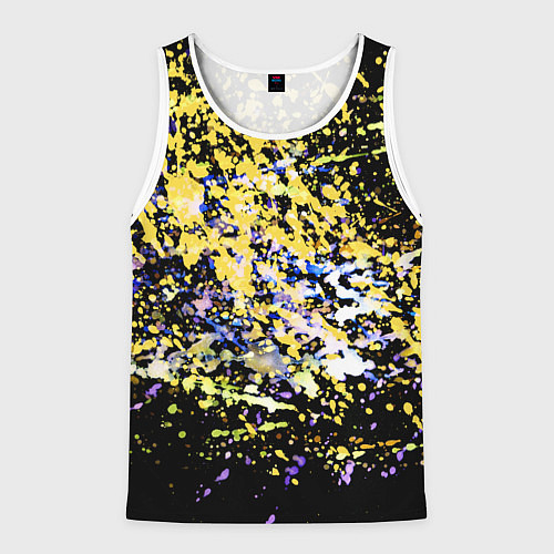 Мужская майка без рукавов Желто синяя краска на черном / 3D-Белый – фото 1
